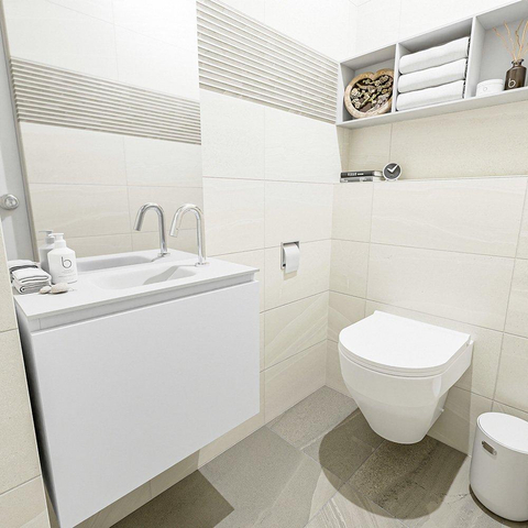 MONDIAZ OLAN Toiletmeubel 60x30x40cm met 1 kraangaten 1 lades talc mat Wastafel Lex midden Solid Surface Wit SW473184