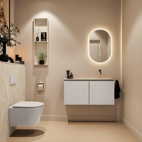 MONDIAZ TURE-DLUX meuble WC 100 cm Linen. EDEN vasque Ostra position à droite. Sans trou de robinet. SW1104958