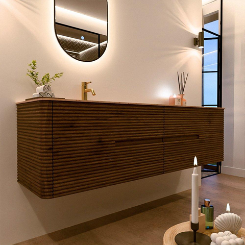 Mondiaz CIRO-DLUX Badkamermeubelset - 180x45x50cm - Solid surface wastafel Saba - 1 wasbak Links - 1 kraangat - 4 lades - Dusk SW1533365