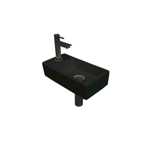 Ink Versus pack lave-mains – 36 x 18 x 9 cm – porcelaine noir mat – perçage à gauche – robinet gunmetal SW450915