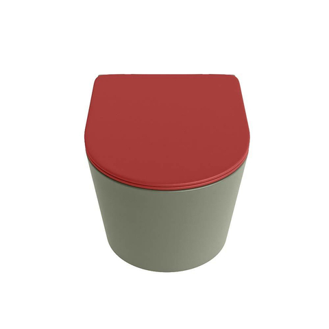 Mondiaz LAVIE hangtoilet – spoelrandloos – 36 x 53 cm – met softclose zitting – Army (groen), zitting Fire (rood) SW1208613