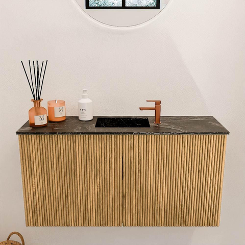 Mondiaz JOYA-DLUX Meuble de toilette 80cm - couleur Chêne - Vasque FAYE position Milieu 1 trou de robinet couleur Lava. SW1422084