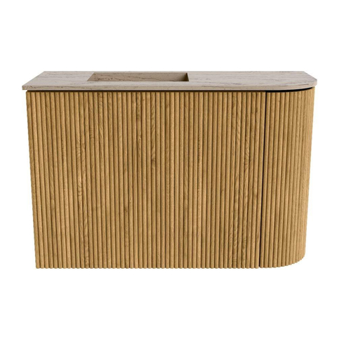 Mondiaz JOYA-DLUX 61.6cm toiletmeubel - ronding rechts kleur Oak - Wastafel FAYE positie Links Zonder kraangat kleur Arena. SW1423862