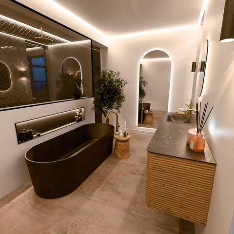 Mondiaz CIRO-DLUX Ensemble de meubles de salle de bains - 170x45x50cm - lavabo solid surface Lava - 1 vasque à gauche - sans trous de robinet - 4 tiroirs - Chêne SW1530995