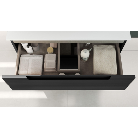 Saniclass Prime Balance Wastafelonderkast - 80x55x44.9cm - 2 lades - Geintegreerde greep - MDF - mat antraciet inclusief topblad, waskom en spiegelkast SHOWROOMMODEL SHOW26846