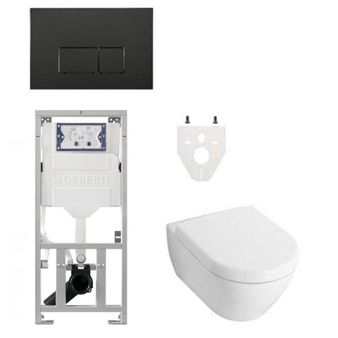 Villeroy & Boch Subway 2.0 DirectFlush Toiletset geberit reservoir bedieningsplaat rechthoekige knoppen - softclose - mat zwart (wit) SW791661