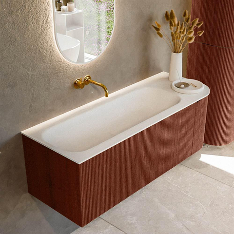 Mondiaz KURVE Ensemble meuble de salle de bains - 125x46x40cm - 1 tiroir - 1 porte - vasque solid surface - gauche - sans trou de robinet - Ruby SW1415282
