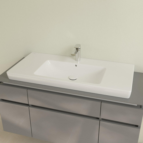 Villeroy & Boch Subway 2.0 meubelwastafel - geslepen - 100x47cm - met kraangat - met overloop - White Alpine (glans wit) 1025014