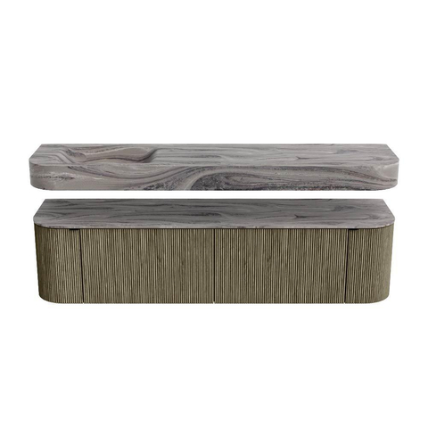 MONDIAZ THOR-DLUX 180cm meuble de salle de bains arrondi gauche + droite couleur Shadow avec 2 tiroirs et 2 portes. Vasque suspendue CLOUD Gauche 1 trou de robinet couleur Sombra. SW1466343