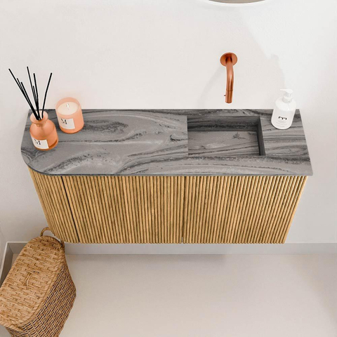 Mondiaz JOYA-DLUX 81.6cm toiletmeubel - ronding links kleur Oak - Wastafel FAYE positie Rechts Zonder kraangat kleur Sombra. SW1424282