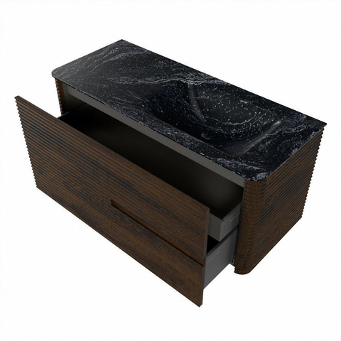 Mondiaz CIRO-DLUX Badkamermeubelset - 110x45x50cm - Solid surface wastafel Lava - 1 wasbak Rechts - 1 kraangat - 2 lades - Walnut SW1530139