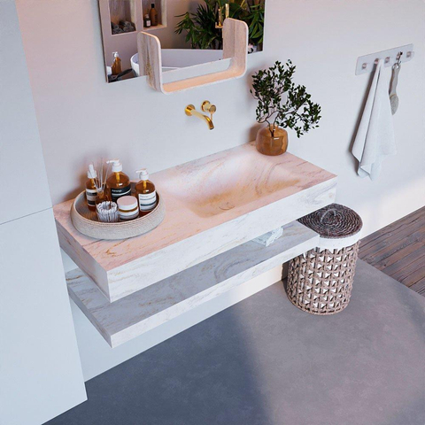 Mondiaz ALAN-DLUX Ensemble de meuble - 100cm - meuble Ostra mat - 0 tiroirs - Lavabo Cloud Ostra suspendu - vasque Droite - 0 trous de robinet SW809339