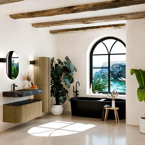 MONDIAZ THOR-DLUX Meuble de salle de bains 110cm arrondi gauche + droite couleur Dusk avec 1 tiroir et 2 portes. Vasque suspendue CLOUD Gauche 1 trou de robinet couleur Lava. SW1462878