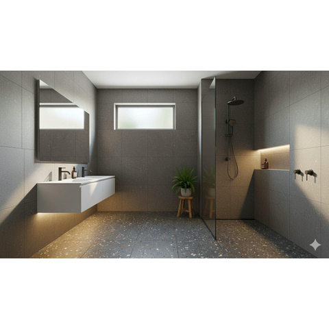 ÉCHANTILLON Terravito Hovano carreau mural et de sol - 60x60cm - 10mm - Carré - rectifié - Terrazzo - Anthracite mat SW735579