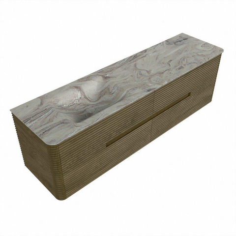 Mondiaz CIRO-DLUX Badkamermeubelset - 170x45x50cm - Solid surface wastafel Glace - 1 wasbak Links - 1 kraangat - 4 lades - Dusk SW1533005