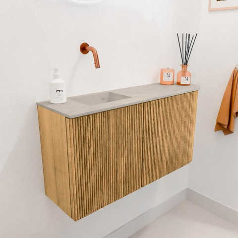 Mondiaz JOYA-DLUX 81.6cm toiletmeubel - ronding rechts kleur Oak - Wastafel FAYE positie Links Zonder kraangat kleur Opalo. SW1422177