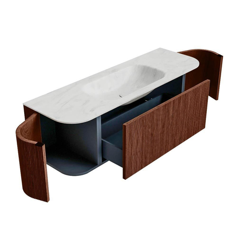 Mondiaz KURVE-DLUX Badkamermeubelset - 140x46x40cm - 1 lade - 2 deuren - wastafel solid surface - midden - 1 kraangat - Ruby SW1415750