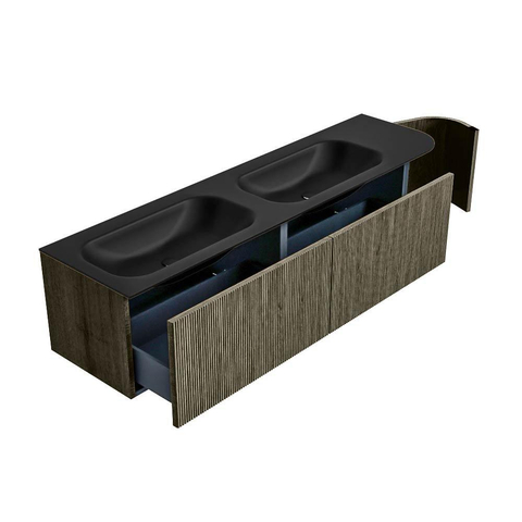 Mondiaz KURVE Ensemble de meubles de salle de bains - 175x46x40cm - 2 tiroirs - 1 porte - lavabo solid surface - double / gauche - sans trou de robinet - Shadow SW1414304