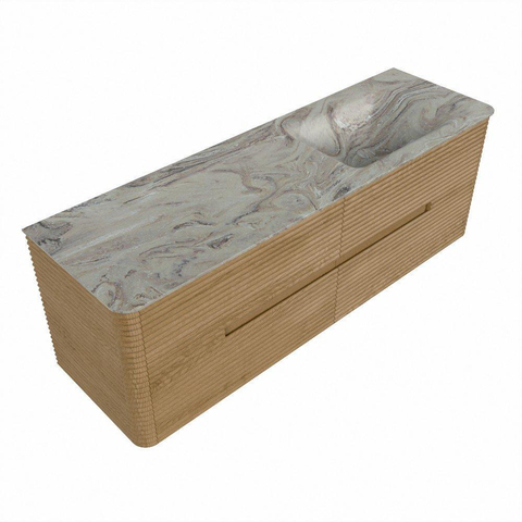 Mondiaz CIRO-DLUX Badkamermeubelset - 150x45x50cm - Solid surface wastafel Glace - 1 wasbak Rechts - 1 kraangat - 4 lades - Oak SW1530860