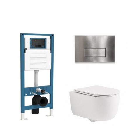 QeramiQ Dely Swirl Ensemble WC - réservoir encastré Qeramiq Flush - abattant slim - plaque de commande en métal inox - boutons rectangulaires - blanc mat SW1578394