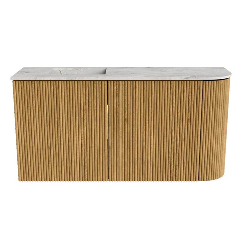 Mondiaz JOYA-DLUX 81.6cm meuble de toilette - arrondi droit couleur Chêne - Vasque FAYE position Gauche 1 trou de robinet couleur Glace SW1421979