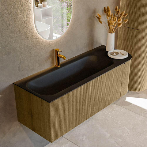 Mondiaz KURVE Ensemble de meubles de salle de bains - 125x46x40cm - 1 tiroir - 1 porte - vasque solid surface - gauche - 1 trou de robinet - Dusk SW1415116
