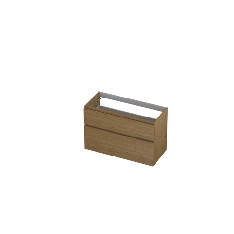 Ink fineer 45 meuble 2 tiroirs sans poignées placage chêne avec cadre tournant en bois une symétrique 100x45x65cm natur SW693419