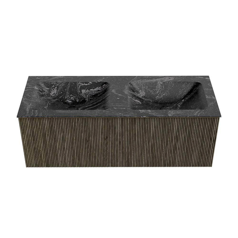 Mondiaz KURVE-DLUX Badkamermeubelset - 120x46x40cm - 1 lade - wastafel solid surface - dubbel - zonder kraangat - Shadow SW1414678