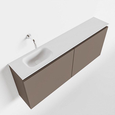 MONDIAZ TURE Toiletmeubel 120x23x50cm met 0 kraangaten 2 deuren smoke mat Wastafel Eden links Solid Surface Wit SW474988
