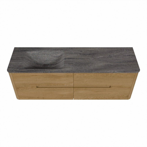 Mondiaz CIRO-DLUX Meuble de salle de bains - 150x45x50cm - Plan vasque solid surface Oza - 1 vasque à gauche - 1 trou de robinet - 4 tiroirs - Chêne SW1531182
