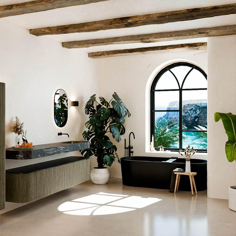 MONDIAZ THOR-DLUX 200cm meuble de salle de bains arrondi gauche + droite couleur Shadow avec 2 tiroirs et 2 portes. Vasque suspendue CLOUD droite sans trou de robinet couleur Lava. SW1467028