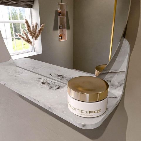 Mondiaz SPOT spiegel – Ø40 cm – met planchet – Glace (grijs marmer) SW1235633