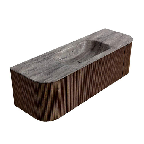 MONDIAZ KURVE-DLUX Meuble de salle de bains 140 cm arrondi gauche + droite couleur Walnut avec 1 tiroir et 2 portes. Lavabo BIG SMALL central 1 trou de robinet Oza. SW1432746