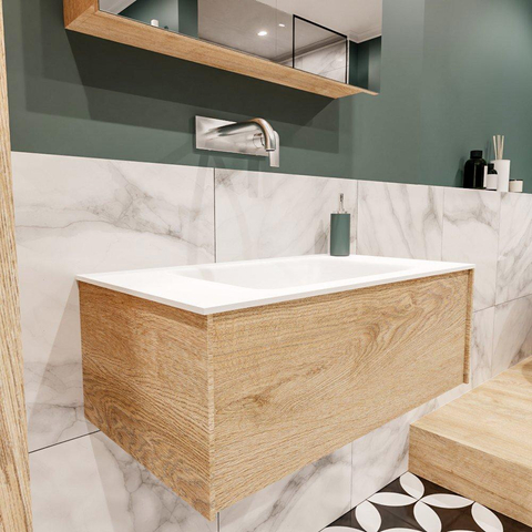 ENSEMBLE DE MEUBLE MONDIAZ LUSH - 80cm - 1 tiroir - lavabo cloud - vasque centrale - 0 trous de robinet - chêne blanchi SW409415