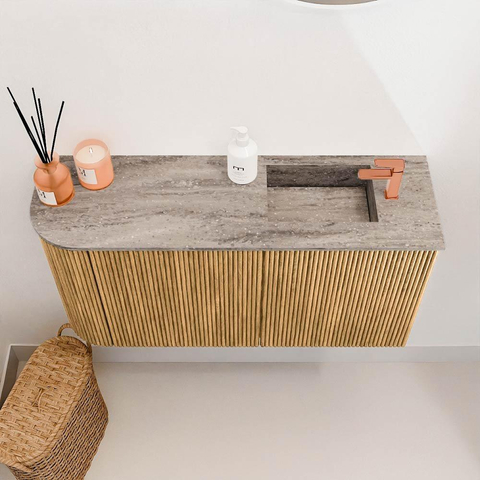 Mondiaz JOYA-DLUX 81.6cm toiletmeubel - ronding links kleur Oak - Wastafel FAYE positie Rechts 1 kraangat kleur Oza. SW1424127