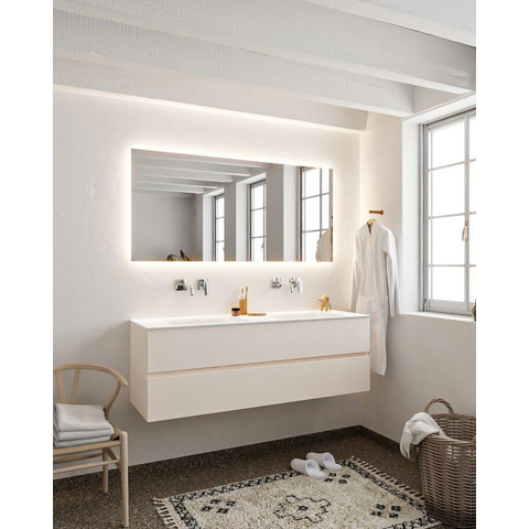 MONDIAZ VICA Ensemble de meuble salle de bain - 150cm - 2 tiroirs - lavabo Cloud double - 0 trous de robinet - solid surface lin SW410990