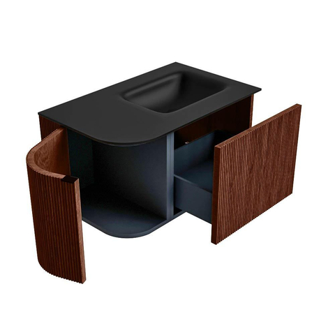 Mondiaz KURVE Ensemble de meuble de salle de bains - 75x46x40cm - 1 tiroir - 1 porte - lavabo solid surface - droit - sans trou de robinet - Ruby SW1415391
