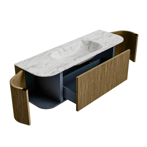 Mondiaz KURVE-DLUX Ensemble de meubles de salle de bains - 140x46x40cm - 1 tiroir - 2 portes - lavabo solid surface - au centre - 1 trou de robinet - Dusk SW1415486