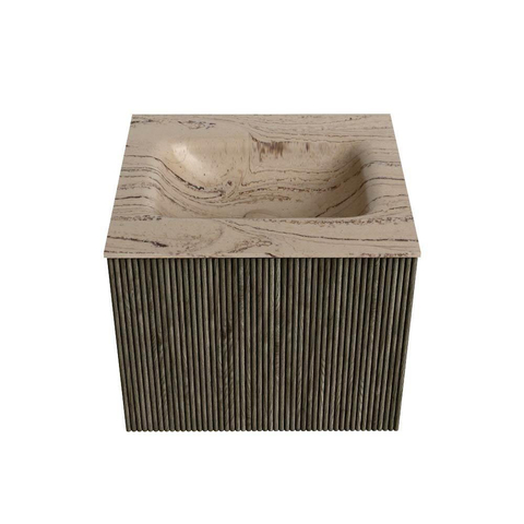 MONDIAZ KURVE-DLUX 50cm badmeubel kleur Shadow met 1 lade en 0 deuren. Wastafel GRUNNE Midden 1 kraangat Arena. SW1431266