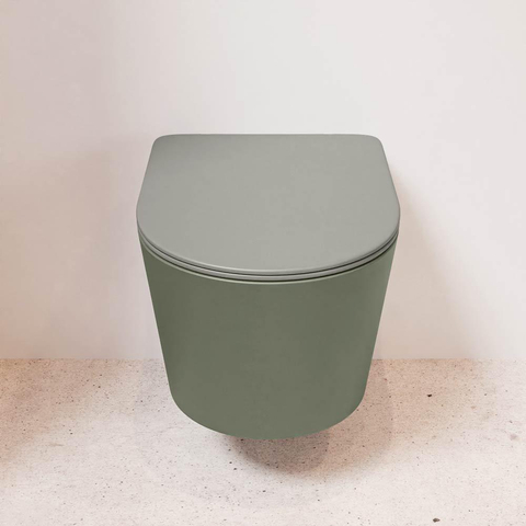 Mondiaz LAVIE hangtoilet – spoelrandloos – 36 x 53 cm – met softclose zitting – Army (groen), zitting Smoke (lichtbruin) SW1208725