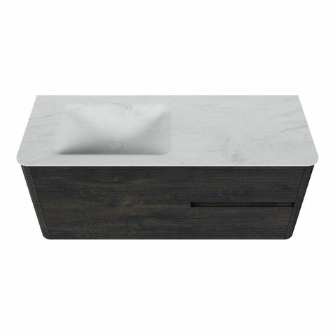 Mondiaz CIRO-DLUX Badkamermeubelset - 120x45x50cm - Solid surface wastafel Opalo - 1 wasbak Links - 1 kraangat - 2 lades - Shadow SW1532399