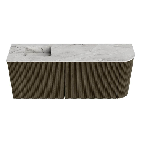 Mondiaz JOYA-DLUX Meuble de salle de bains 101,6cm - arrondi droit couleur Shadow - Vasque FAYE position Gauche Sans trou de robinet couleur Glace SW1422802