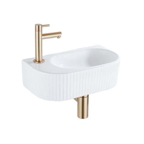 QeramiQ Fuente fonteinset – 40x21.5x12 cm – keramiek wit glans – kraangat links – geribbeld SW1233022