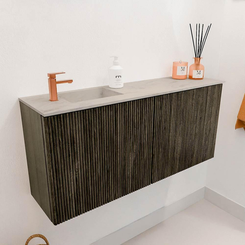 Mondiaz JOYA-DLUX 90cm toiletmeubel - kleur Shadow - Wastafel FAYE positie Links 1 kraangat kleur Opalo. SW1422913