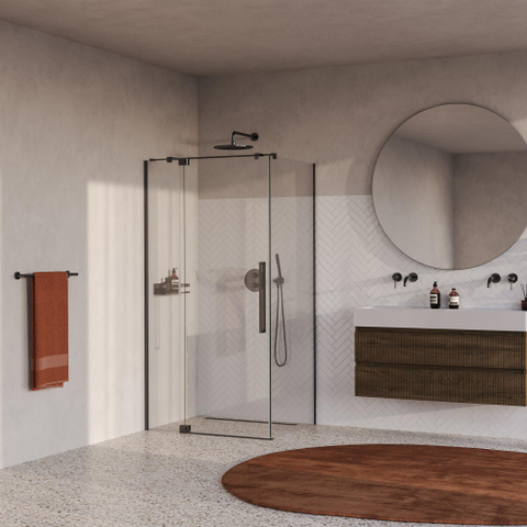 BRAUER Stellar Cabine de douche - 100x100x200cm - porte battante - revêtement verre - réversible - verre clair - gunmetal brossé PVD SW1417994