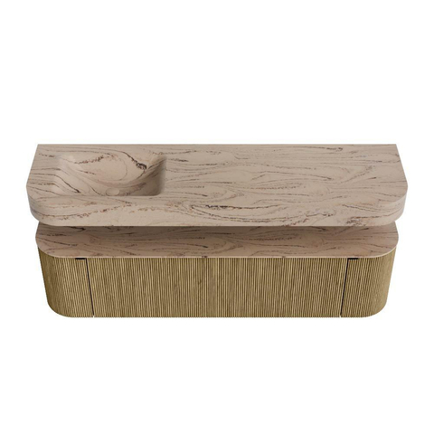 MONDIAZ THOR-DLUX Meuble de salle de bains 170cm arrondi gauche + droite couleur Dusk avec 1 tiroir et 2 portes. Vasque suspendue CLOUD Gauche sans trou de robinet couleur Arena. SW1465792