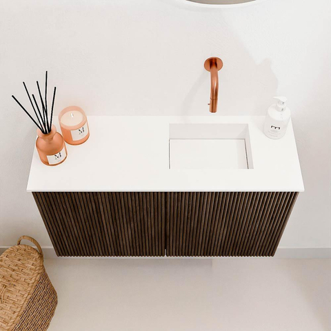Mondiaz JOYA 70cm meuble de toilette - couleur Walnut - Vasque FAYE position Droite Sans trou de robinet couleur Talc SW1421284