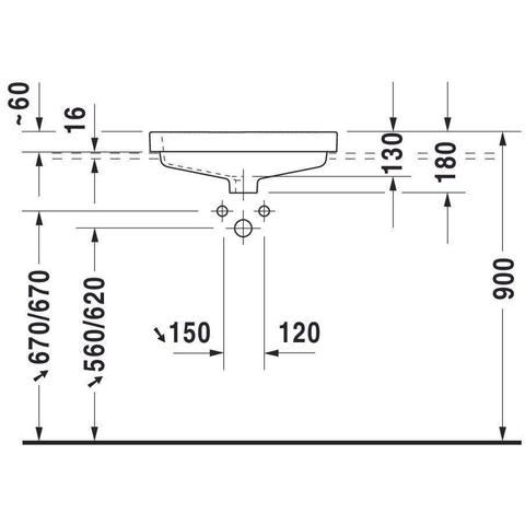 Duravit Vero Inbouwwastafel - 55x46.5cm - 1 kraangat - met overloop - wit 0300003