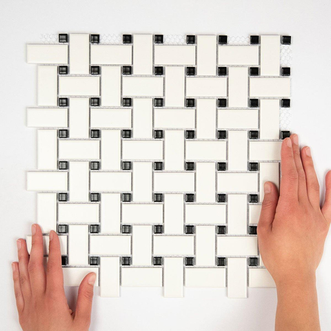The Mosaic Factory Paris mozaïektegel - 30x30cm - wand en vloertegel - Rechthoek - Porselein White and Black Mat SW75885