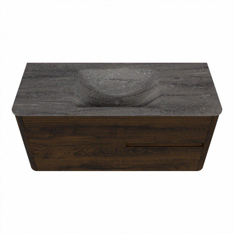 Mondiaz CIRO-DLUX Meuble de salle de bains - 110x45x50cm - Plan vasque solid surface Oza - 1 vasque centrale - 1 trou de robinetterie - 2 tiroirs - Noyer SW1530639